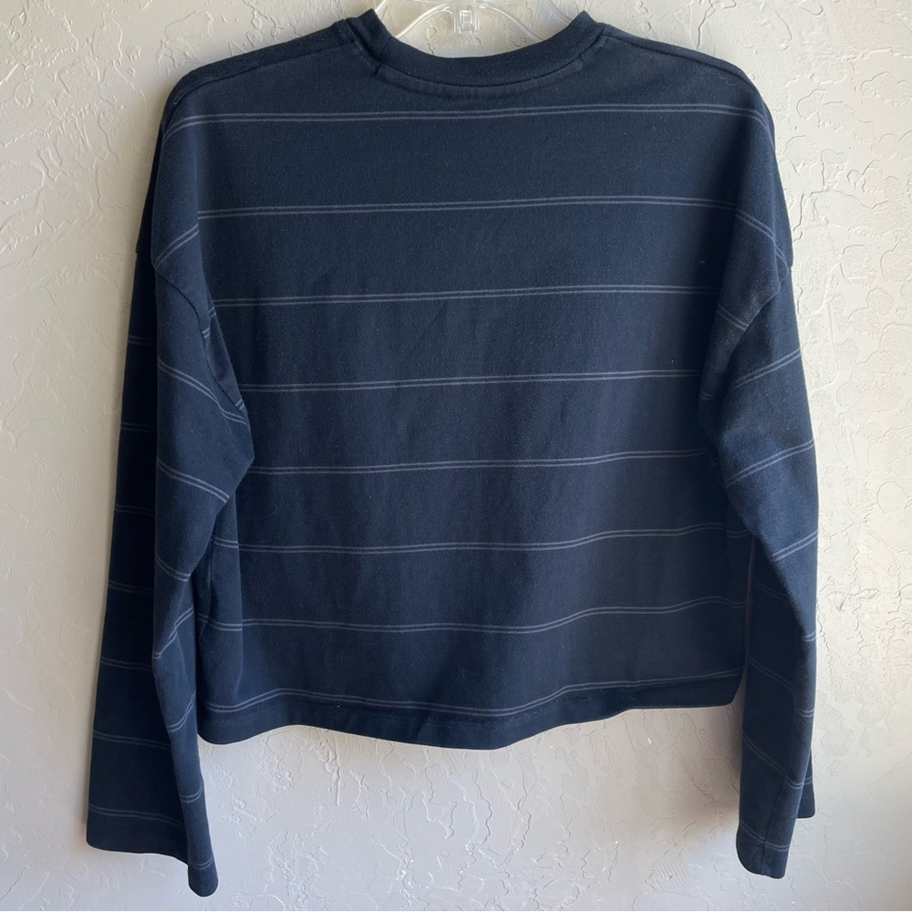 NIKE long sleeve thick cotton womens crop top black/gray horizontal stripe small - Picture 6 of 9